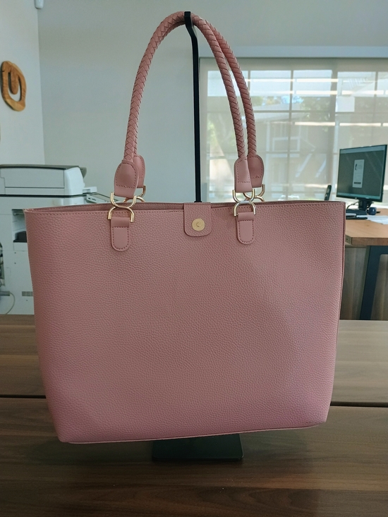 Handbags - Women’s Pink Tote Bag with Braided Handles